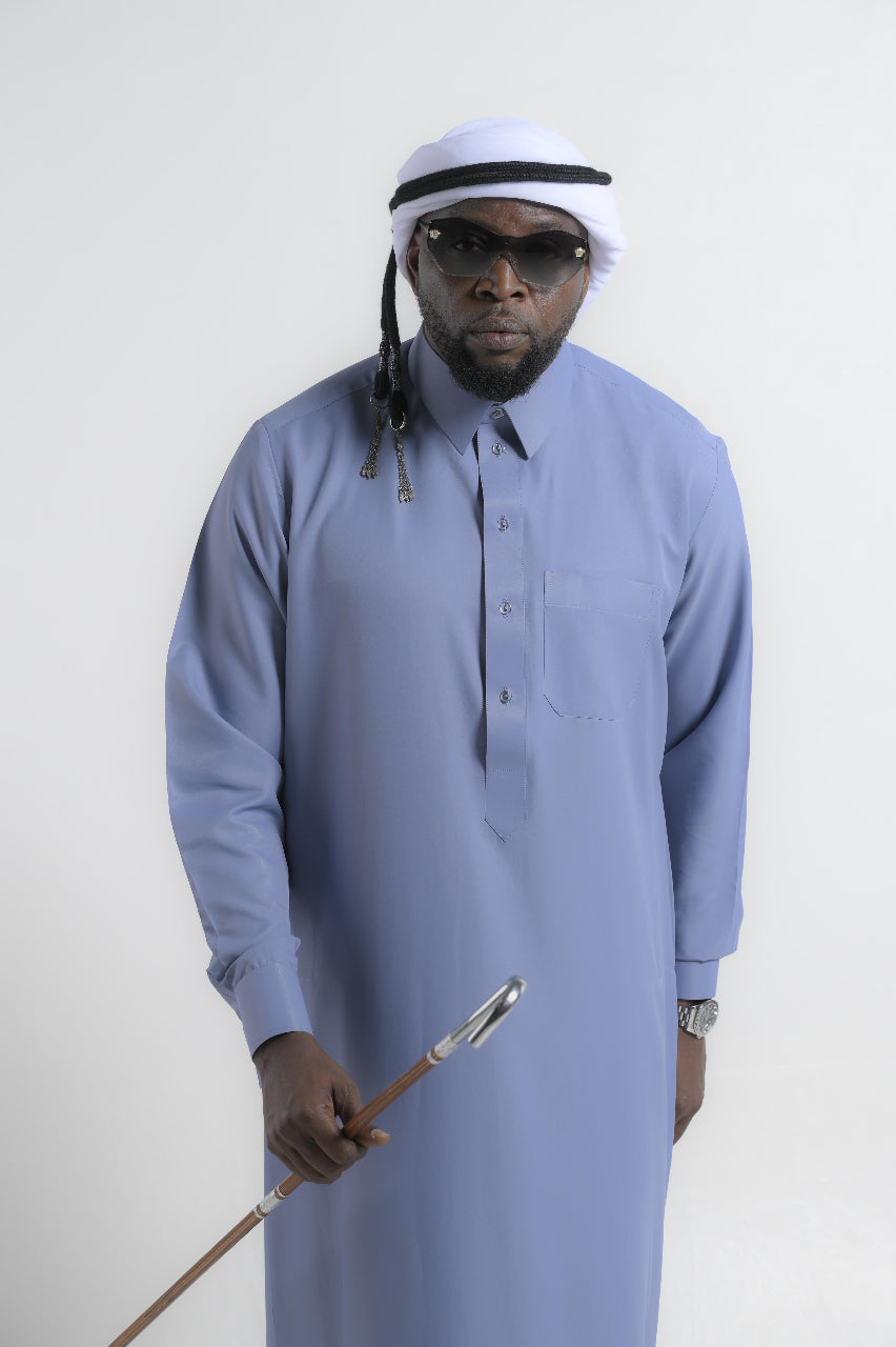 Qatari In Muted Slate Blue Kandura — 24K | The World’s Most Wanted Kandura