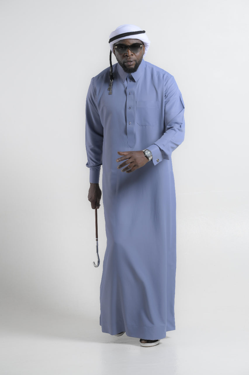 Qatari In Muted Slate Blue Kandura — 24K | The World’s Most Wanted Kandura