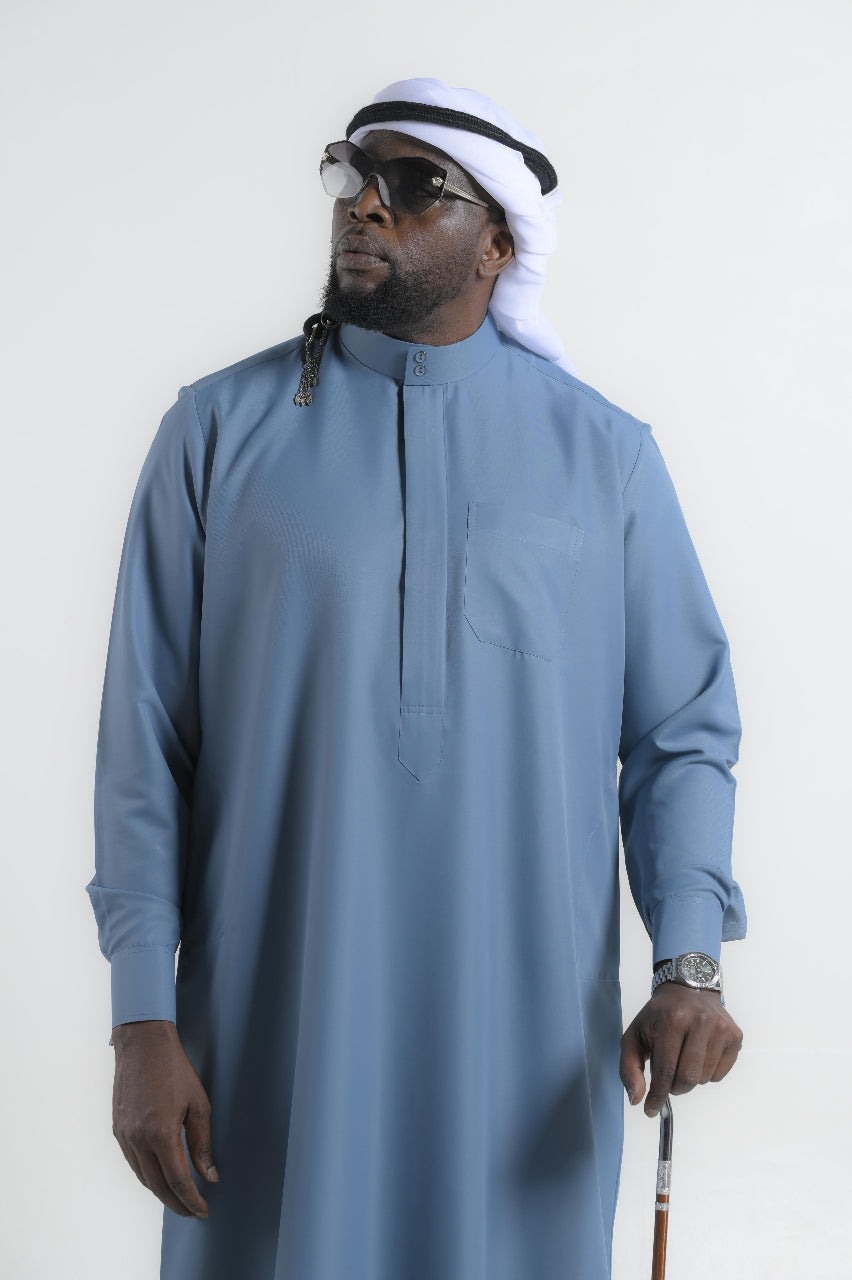 Certified Drip Saudi In Muted Slate Blue Kandura — 24K | The World’s Most Wanted Kandura