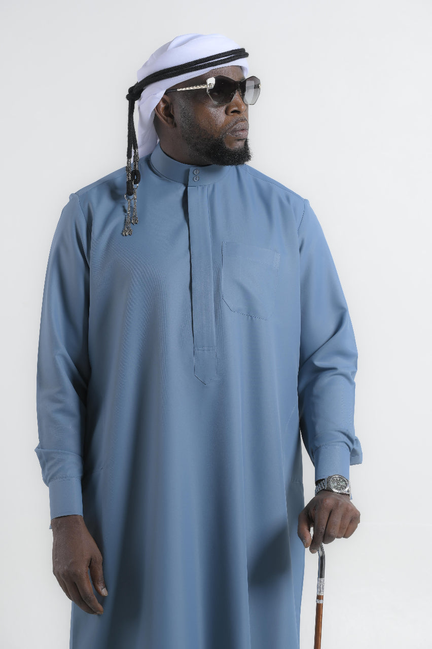 Certified Drip Saudi In Muted Slate Blue Kandura — 24K | The World’s Most Wanted Kandura
