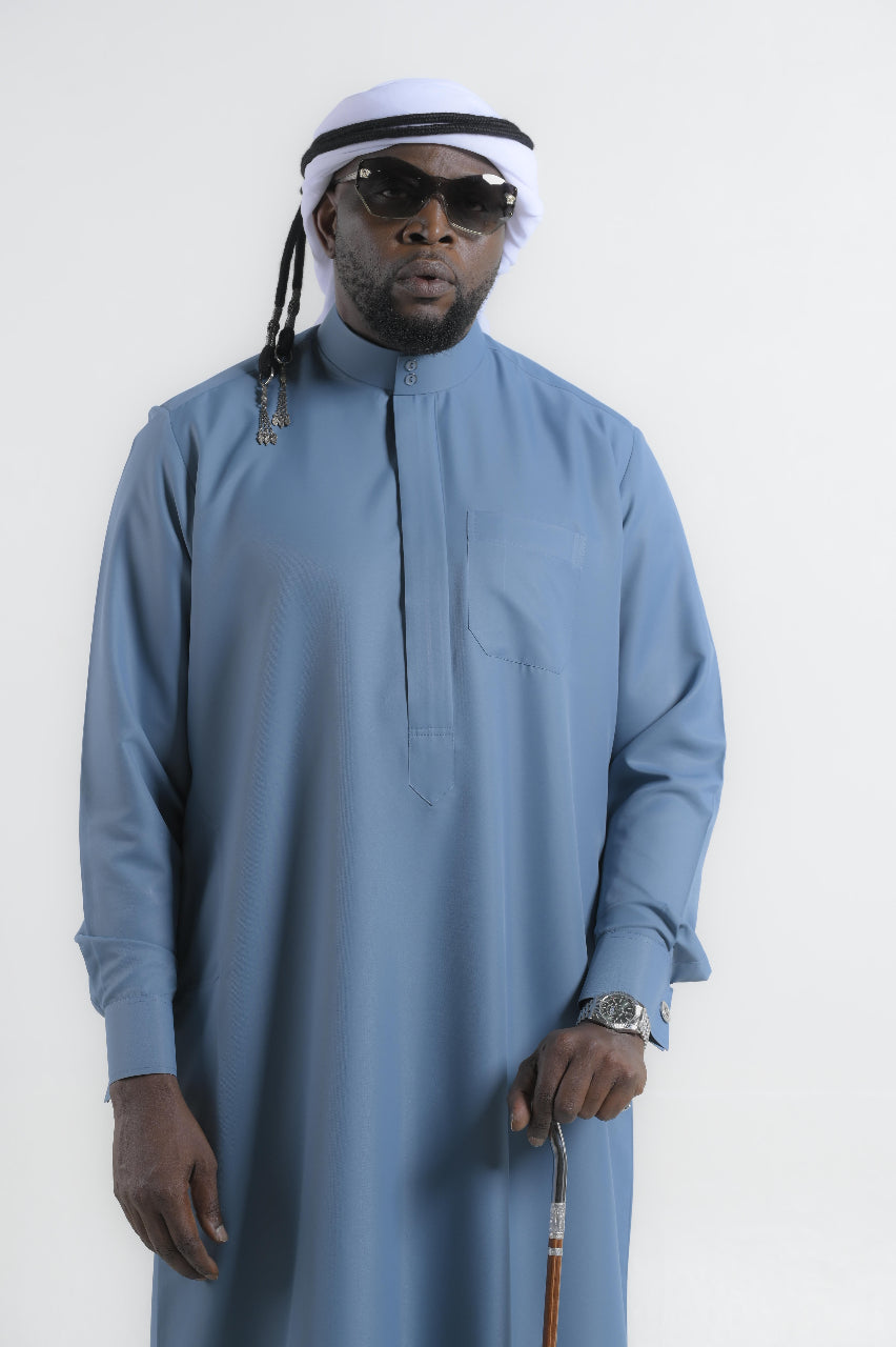 Certified Drip Saudi In Muted Slate Blue Kandura — 24K | The World’s Most Wanted Kandura